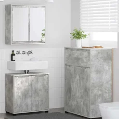 vidaXL Conjuntos De Muebles-Juego de muebles de baño con cajón Manual 3 pcs Gris Concreto