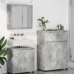vidaXL Conjuntos De Muebles-Juego de muebles de baño con cajón Manual 3 pcs Gris Concreto