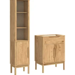 vidaXL Juego de muebles de baño con estante FLORO 2 pcs Marrón cera Marr&oacute;n cera Clearance