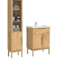 vidaXL Juego de muebles de baño con estante FLORO 2 pcs Marrón cera Marr&oacute;n cera Clearance