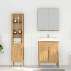 vidaXL Juego de muebles de baño con estante FLORO 2 pcs Marrón cera Marr&oacute;n cera Clearance