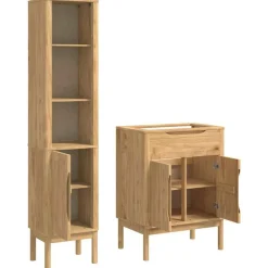 vidaXL Juego de muebles de baño con estante FLORO 2 pcs Marrón cera Marr&oacute;n cera Clearance