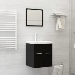 vidaXL Juego de muebles de baño madera de ingeniería Negro Outlet