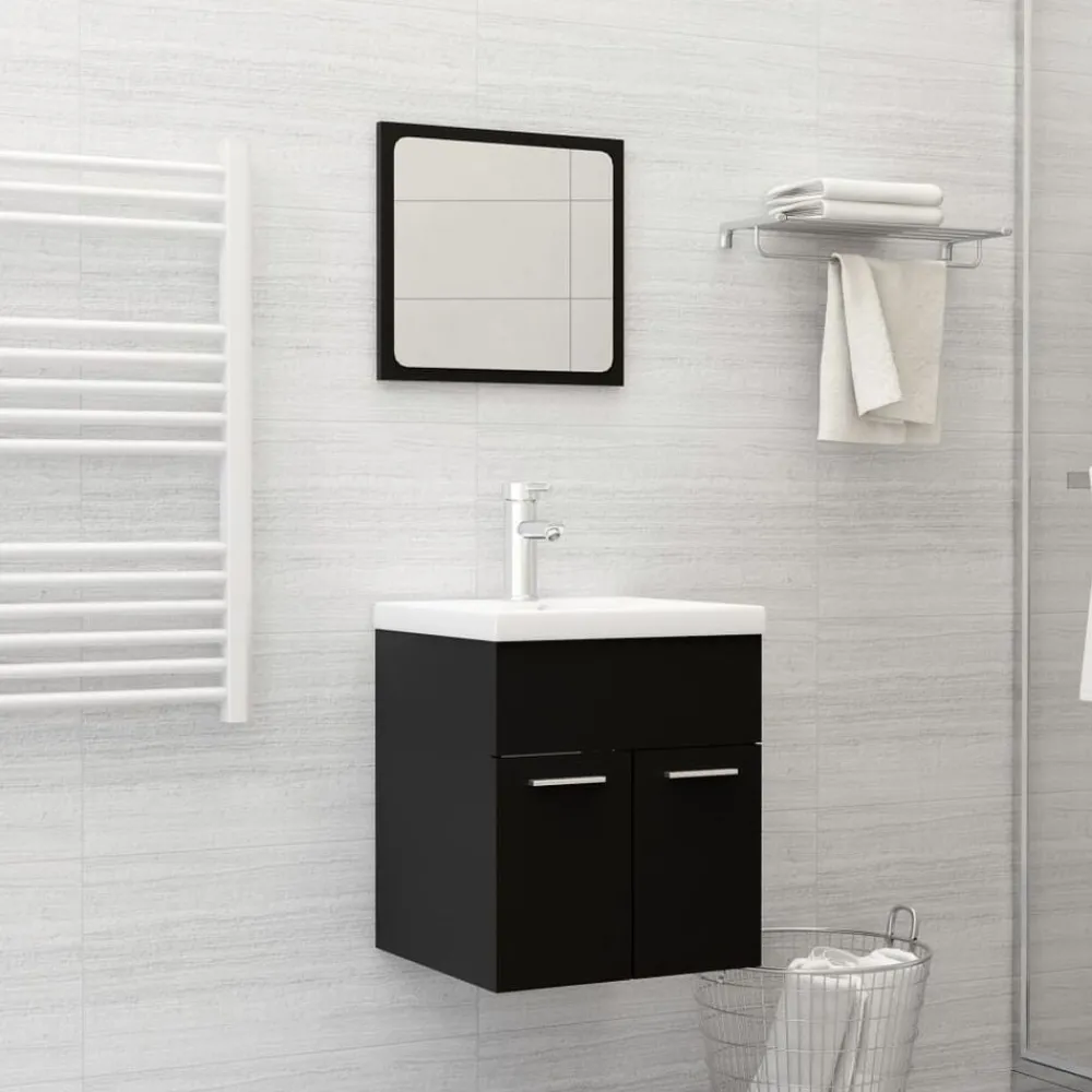 vidaXL Juego de muebles de baño madera de ingeniería Negro Outlet