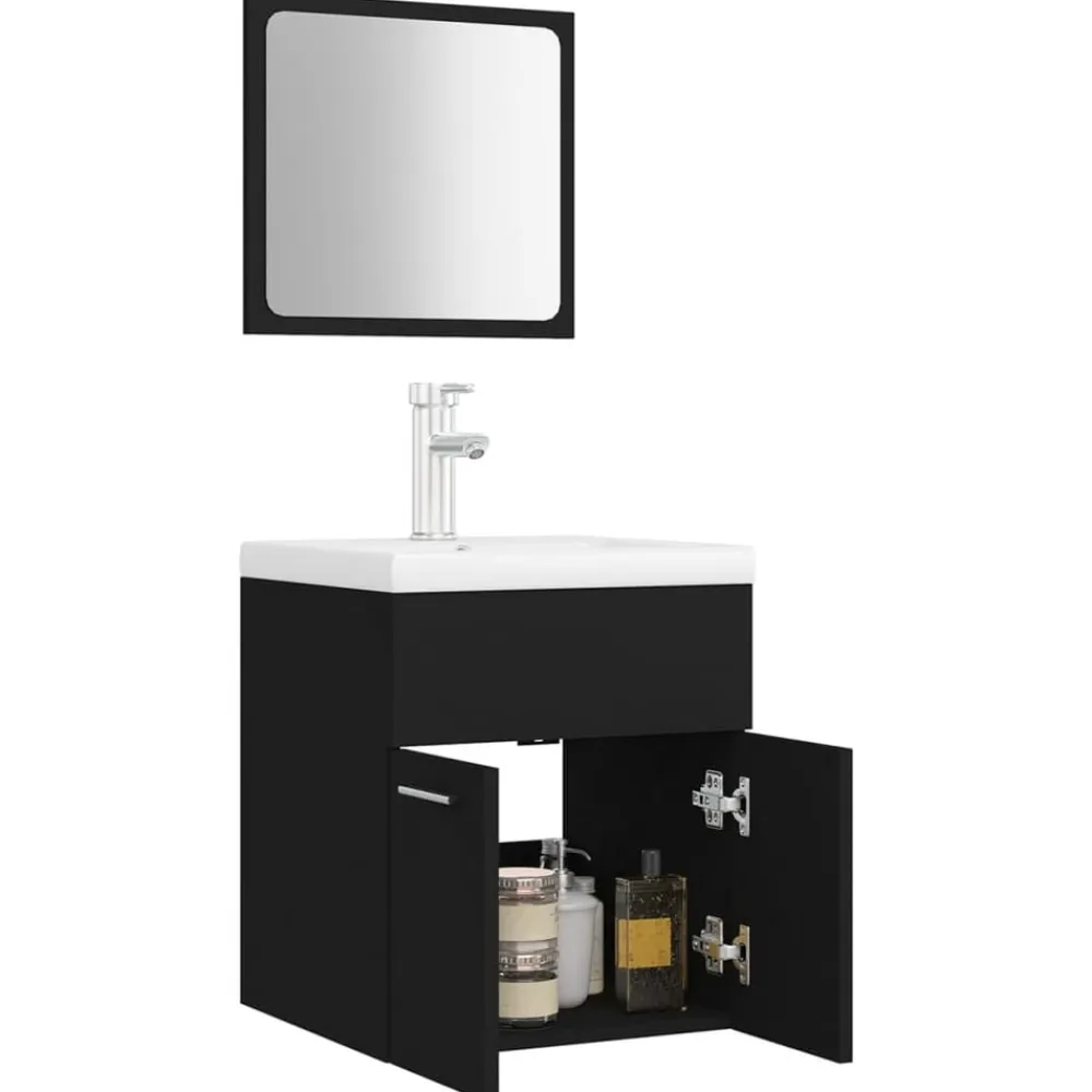 vidaXL Juego de muebles de baño madera de ingeniería Negro Outlet