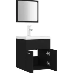 vidaXL Juego de muebles de baño madera de ingeniería Negro Outlet