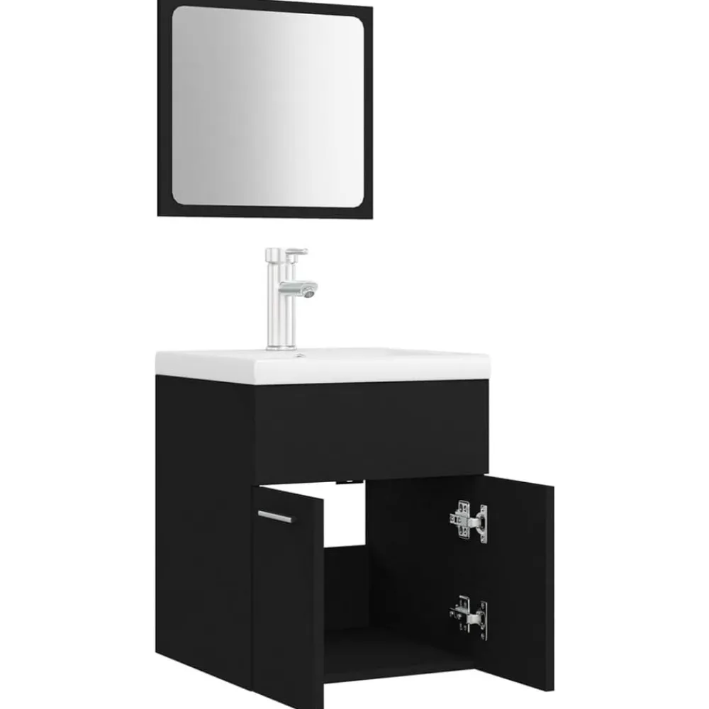 vidaXL Juego de muebles de baño madera de ingeniería Negro Outlet