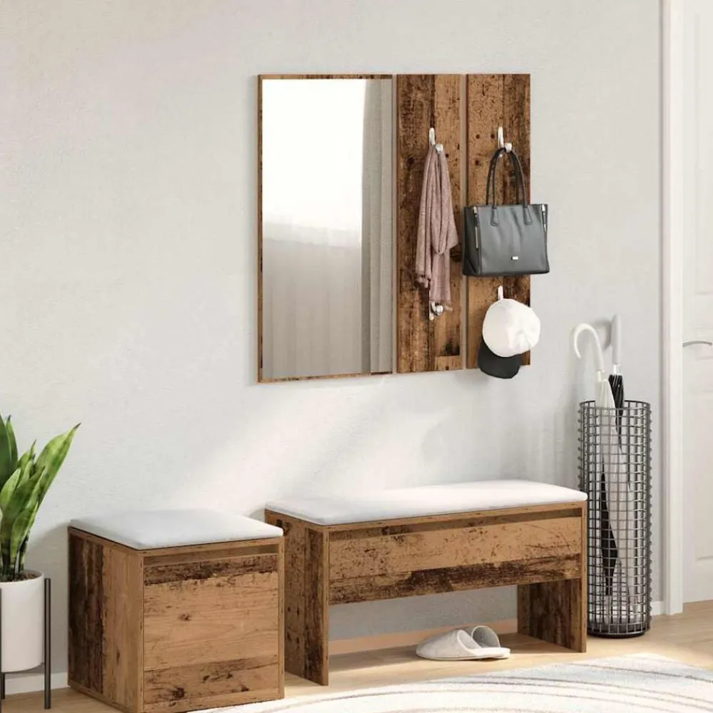 vidaXL Bancos-Juego de muebles de recibidor madera ingeniería