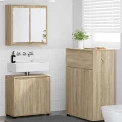 vidaXL Juego de muebles de baño con cajón con rueda 3 pcs Roble Sonoma Hot
