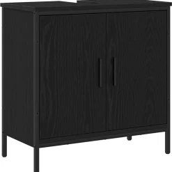 vidaXL Juego de muebles de baño 3 pcs Negro Madera contrachapada Roble negro