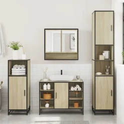 vidaXL Juego de muebles de baño 4 pzas contrachapada Roble Sonoma Clearance