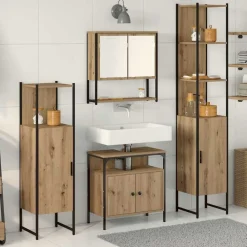 vidaXL Juego de muebles de baño con estante 4 pcs Roble artisan Clearance
