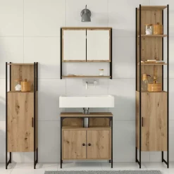 vidaXL Juego de muebles de baño con estante 4 pcs Roble artisan Clearance