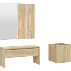 vidaXL Bancos-Juego de muebles de recibidor madera contrachapada
