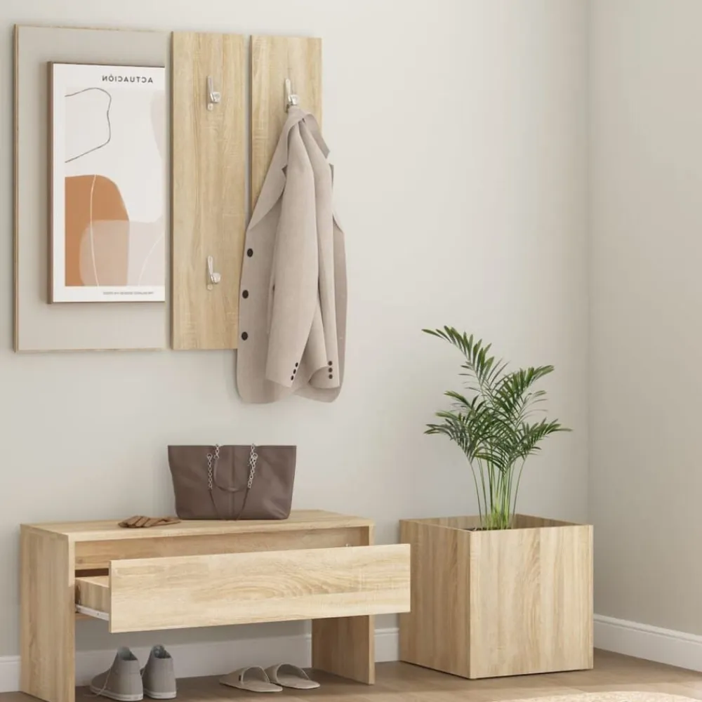 vidaXL Bancos-Juego de muebles de recibidor madera contrachapada