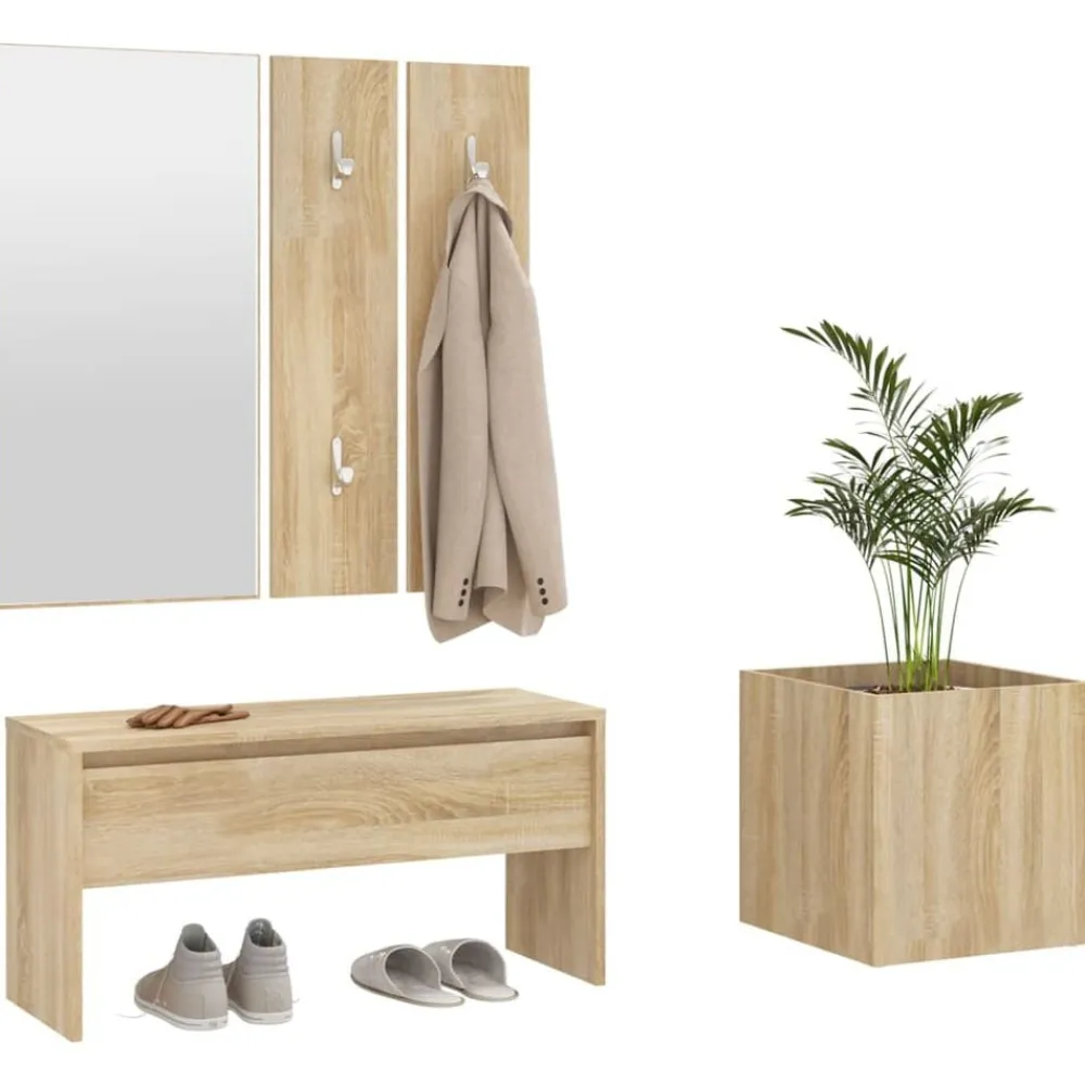 vidaXL Bancos-Juego de muebles de recibidor madera contrachapada