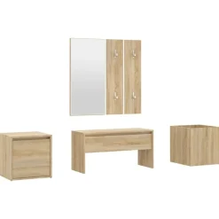 vidaXL Bancos-Juego de muebles de recibidor madera contrachapada