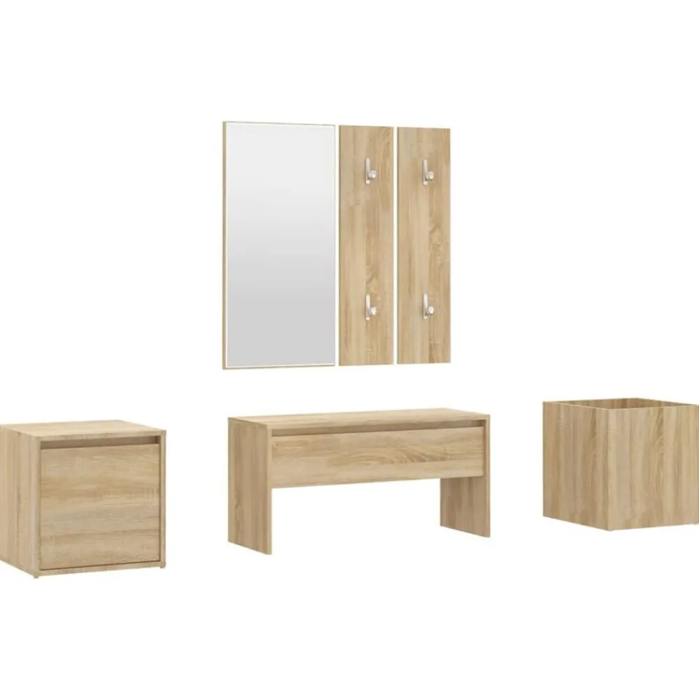 vidaXL Bancos-Juego de muebles de recibidor madera contrachapada