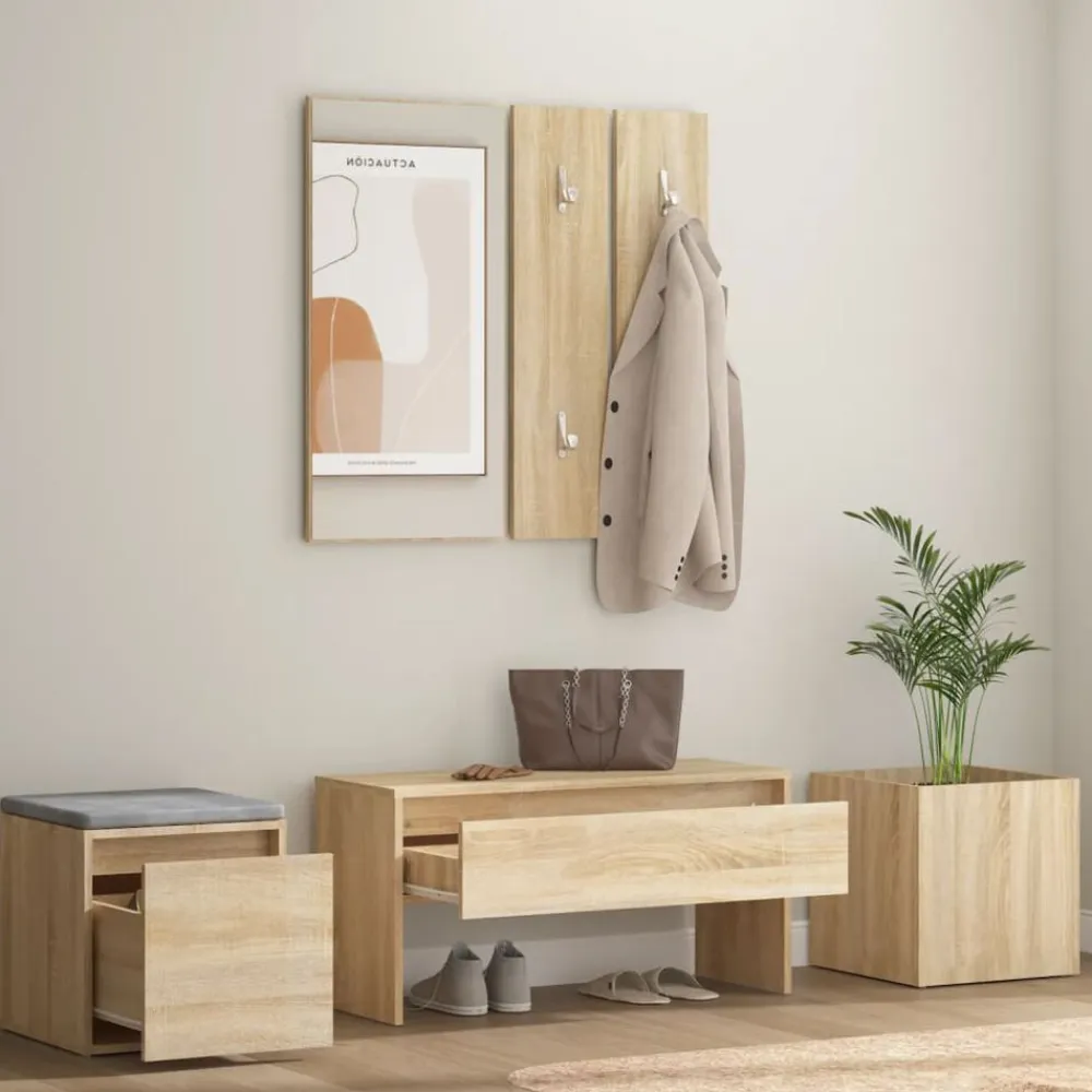 vidaXL Bancos-Juego de muebles de recibidor madera contrachapada