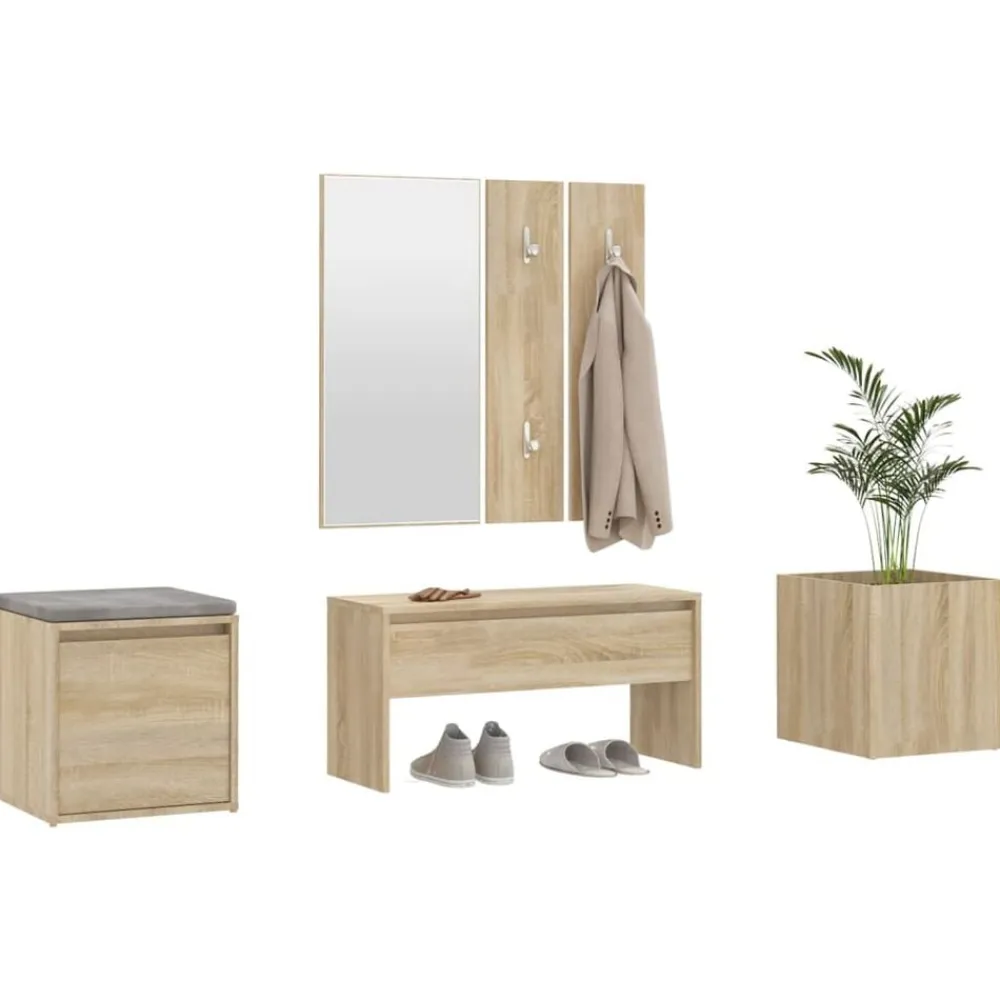 vidaXL Bancos-Juego de muebles de recibidor madera contrachapada