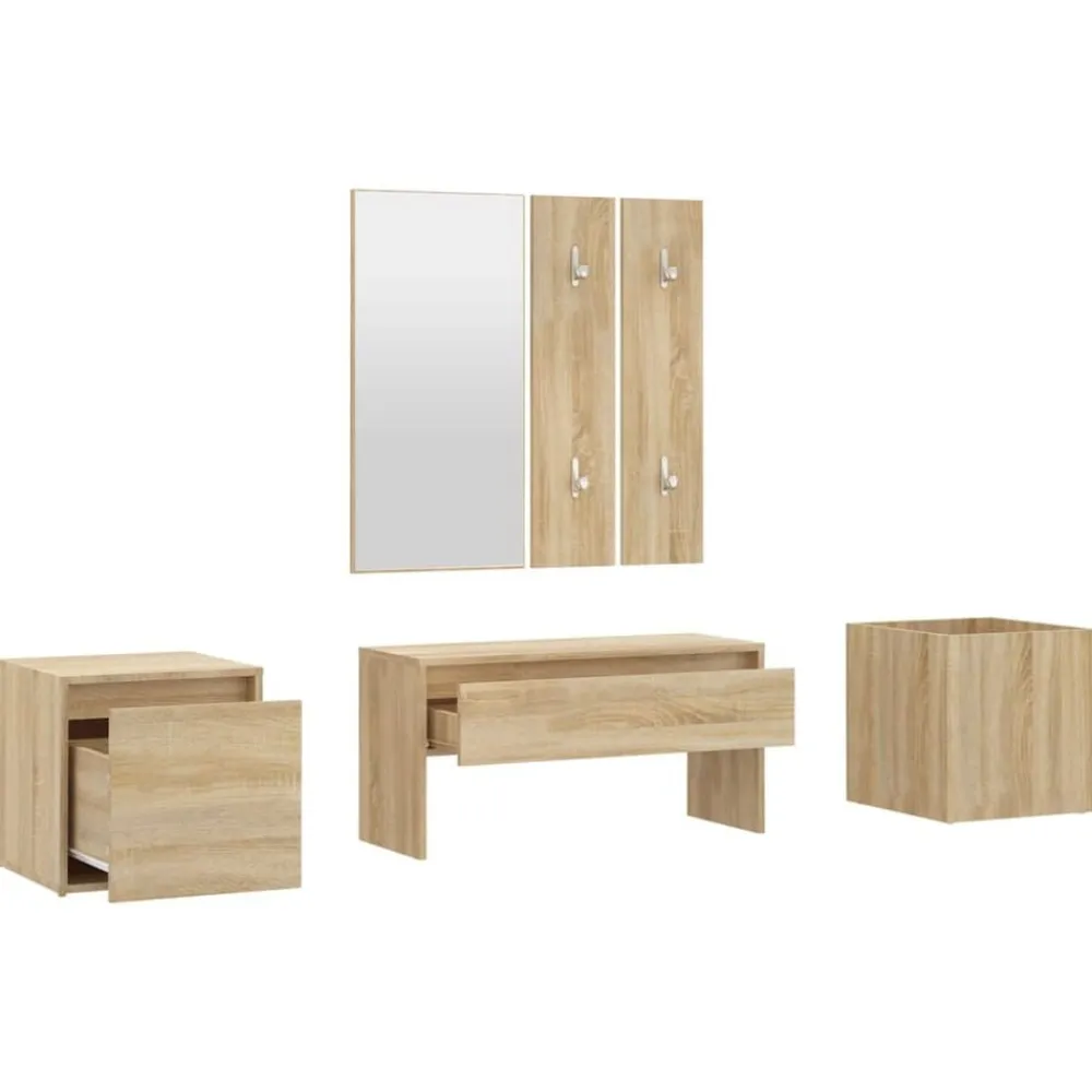 vidaXL Bancos-Juego de muebles de recibidor madera contrachapada