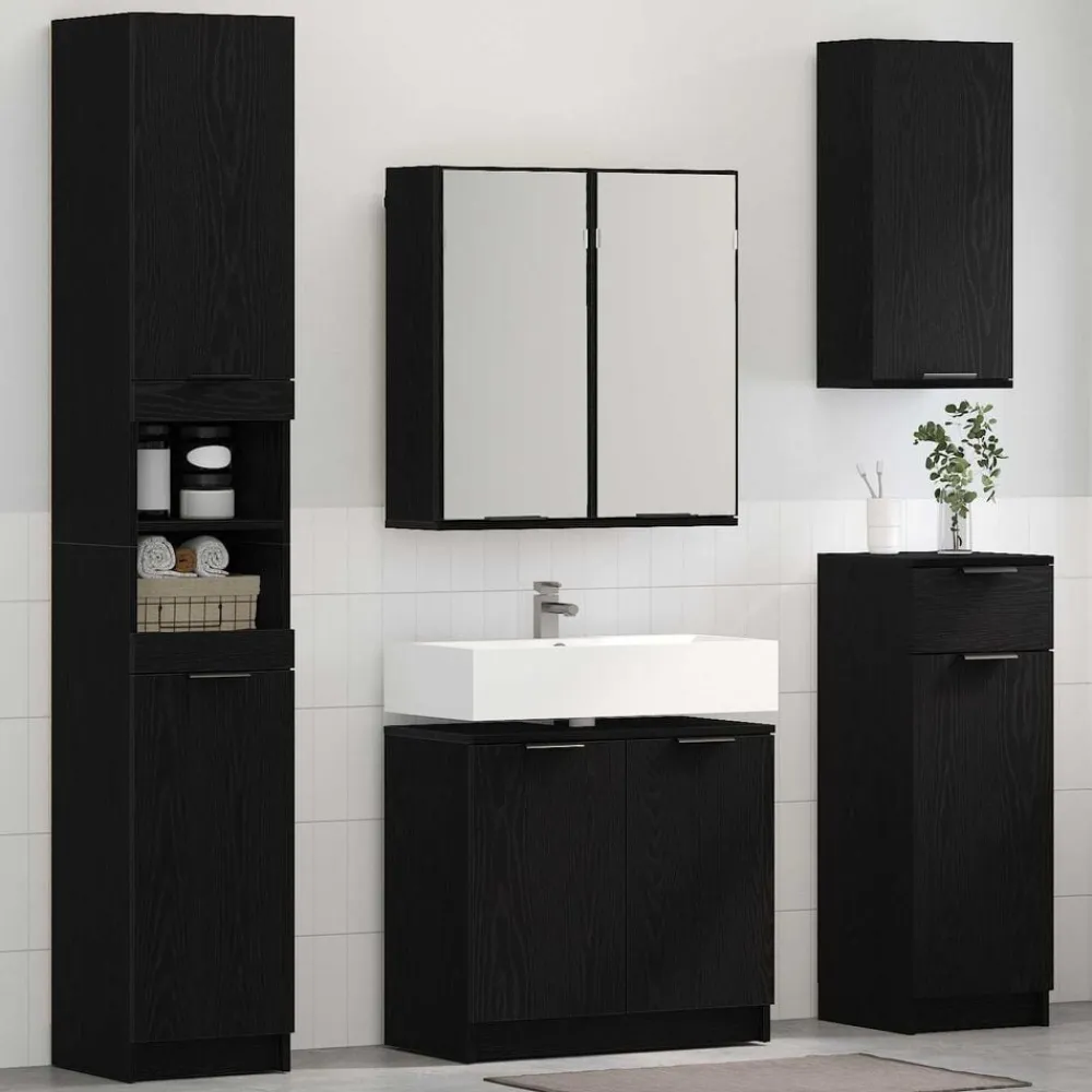 vidaXL Juego de muebles de baño 3 pcs Madera de ingeniería Roble negro Outlet