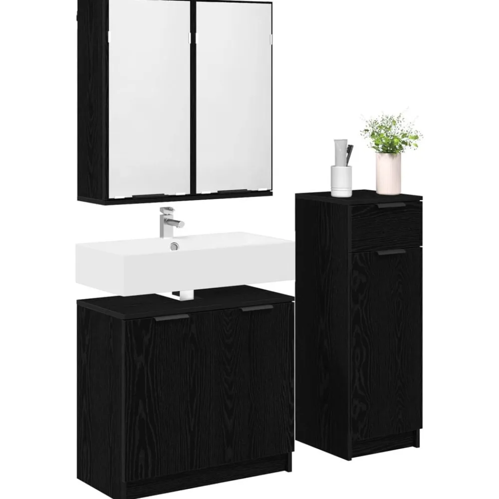 vidaXL Juego de muebles de baño 3 pcs Madera de ingeniería Roble negro Outlet