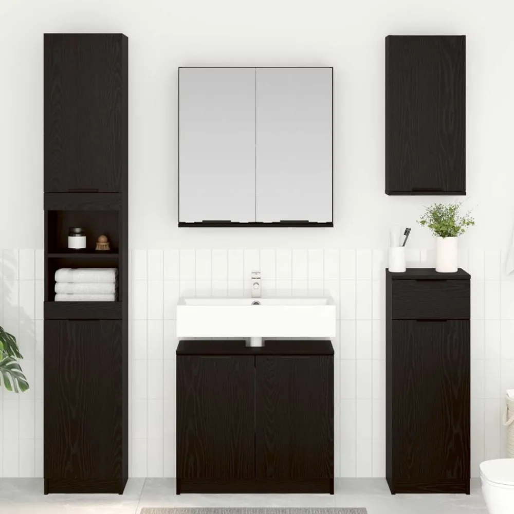 vidaXL Juego de muebles de baño 3 pcs Madera de ingeniería Roble negro Outlet