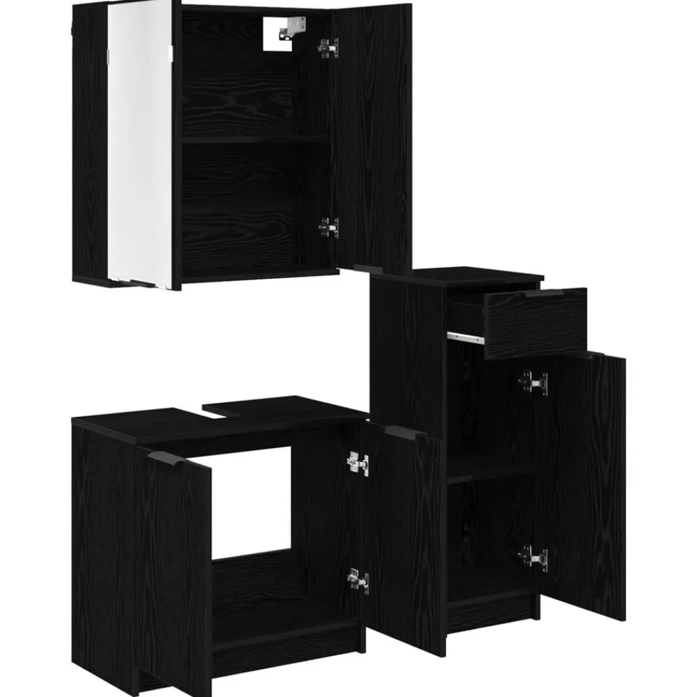 vidaXL Juego de muebles de baño 3 pcs Madera de ingeniería Roble negro Outlet