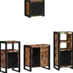 vidaXL Juego de muebles de baño 4 pcs Madera sólida recuperada New