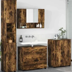 vidaXL Juego de muebles de baño con cajón 4 pcs Roble ahumado