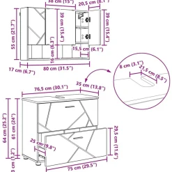 vidaXL Juego de muebles de baño con cajón 4 pcs Roble ahumado