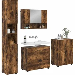 vidaXL Juego de muebles de baño con cajón 4 pcs Roble ahumado