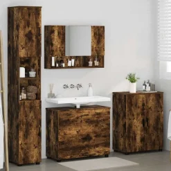 vidaXL Juego de muebles de baño con cajón 4 pcs Roble ahumado
