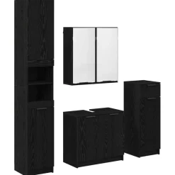 vidaXL Juego de muebles de baño 4 pcs Madera de ingeniería Roble negro Outlet