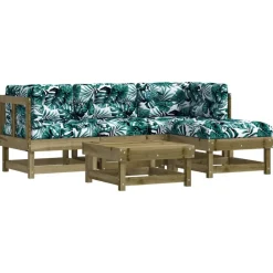 vidaXL Juego de muebles jardín 5 pzas y cojines madera pino impregnada Marr&oacute;n Outlet