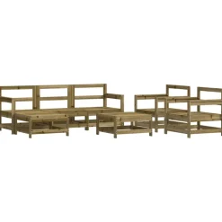 vidaXL Juego de muebles jardín 7 pzas y cojines madera pino impregnada Marr&oacute;n Outlet