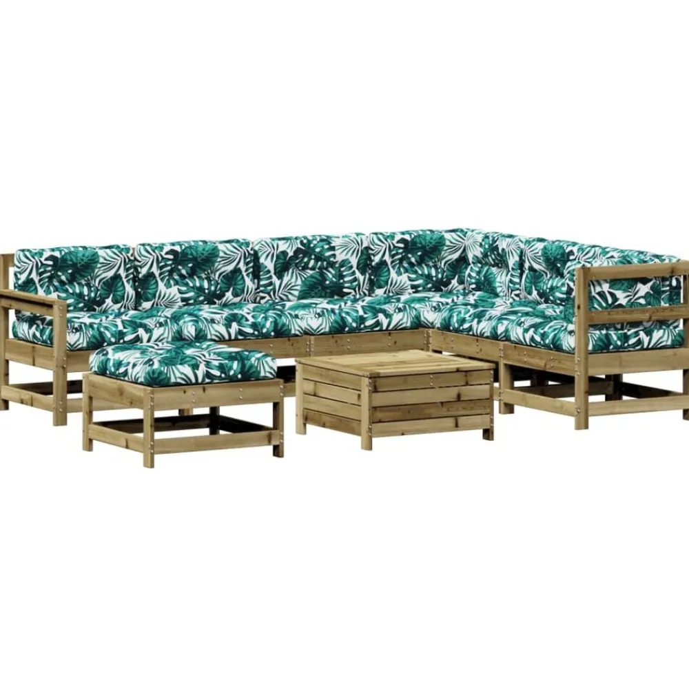 vidaXL Muebles De Jardín-Juego de muebles jardín 8 pzas y cojines madera pino impregnada