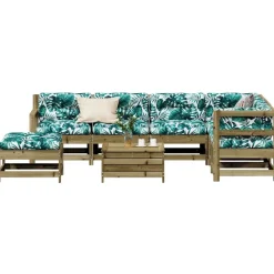 vidaXL Muebles De Jardín-Juego de muebles jardín 8 pzas y cojines madera pino impregnada