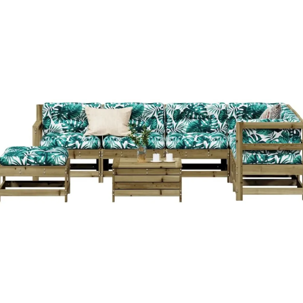 vidaXL Muebles De Jardín-Juego de muebles jardín 8 pzas y cojines madera pino impregnada