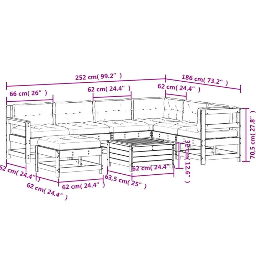 vidaXL Muebles De Jardín-Juego de muebles jardín 8 pzas y cojines madera pino impregnada
