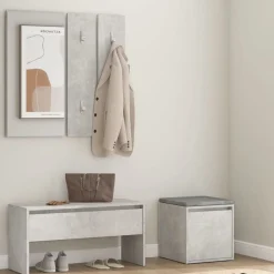 vidaXL Bancos-Juego de muebles recibidor madera contrachapada gris hormigón
