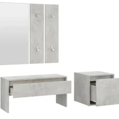 vidaXL Bancos-Juego de muebles recibidor madera contrachapada gris hormigón