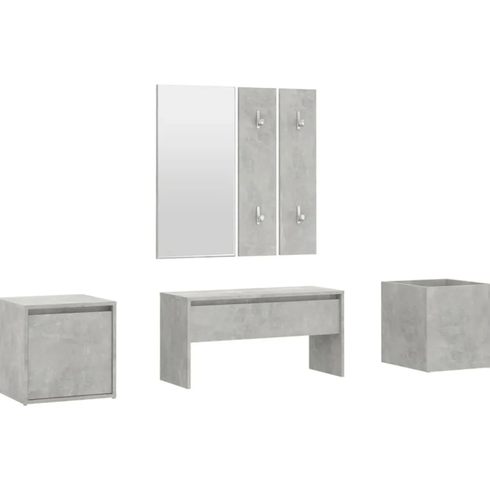vidaXL Juego de muebles recibidor madera contrachapada gris hormigón Gris hormigón Clearance