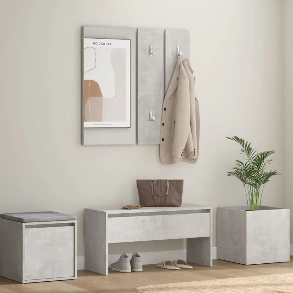 vidaXL Juego de muebles recibidor madera contrachapada gris hormigón Gris hormigón Clearance