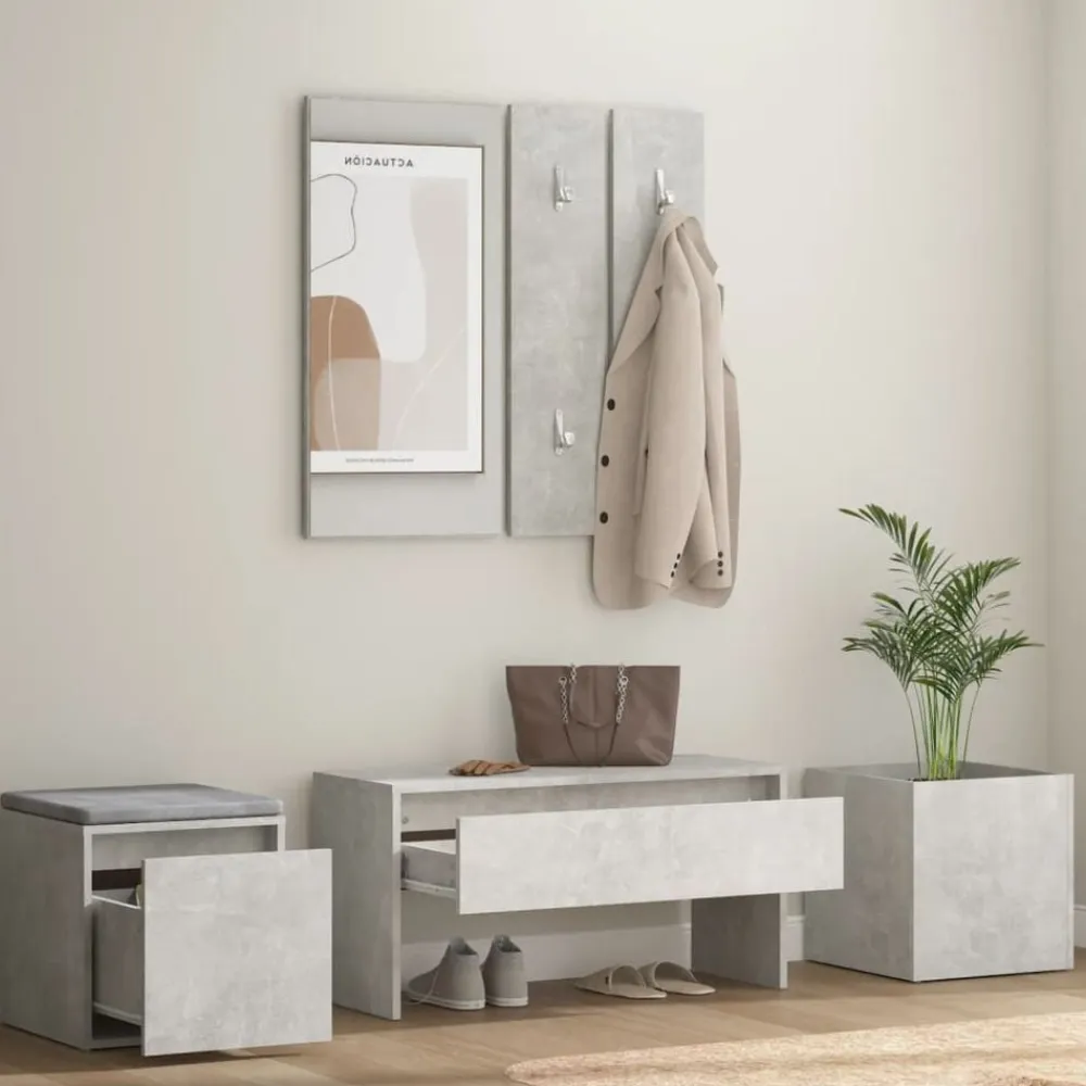 vidaXL Juego de muebles recibidor madera contrachapada gris hormigón Gris hormigón Clearance