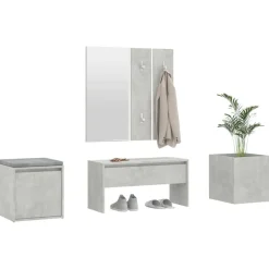 vidaXL Juego de muebles recibidor madera contrachapada gris hormigón Gris hormigón Clearance