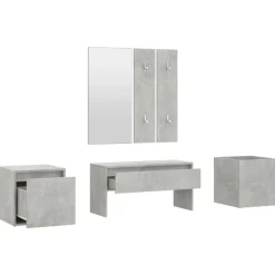 vidaXL Juego de muebles recibidor madera contrachapada gris hormigón Gris hormigón Clearance