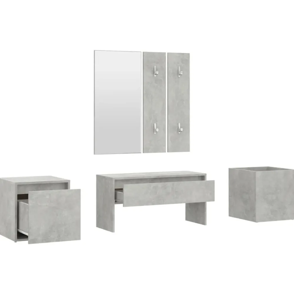 vidaXL Juego de muebles recibidor madera contrachapada gris hormigón Gris hormigón Clearance