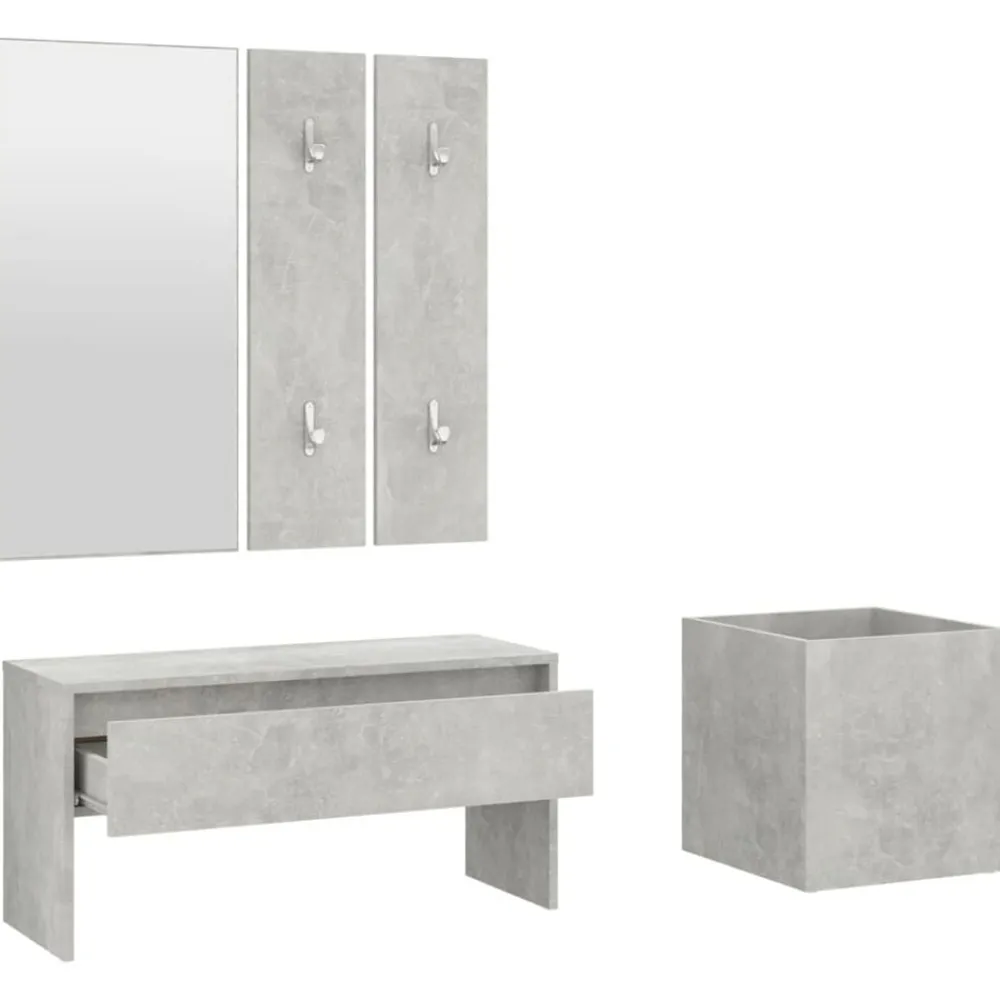 vidaXL Bancos-Juego de muebles recibidor madera contrachapada hormigón gris